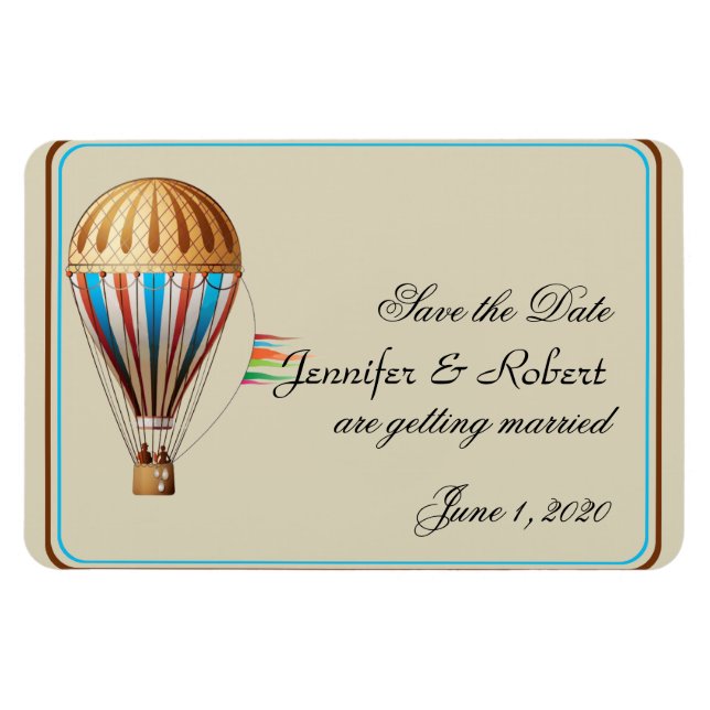 Vintager Heißluftballon Hochzeit Speichern Sie das Magnet (Horizontal)