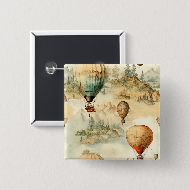 Vintager Heißluftballon in einer Serenlandschaft ( Button (Vorne & Hinten)