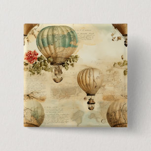 Vintager Heißluftballon in einer Serenlandschaft ( Button