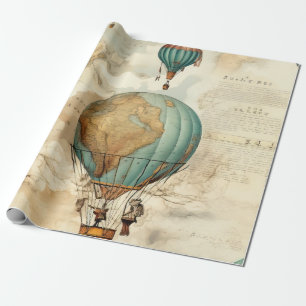 Vintager Heißluftballon in einer Serenlandschaft ( Geschenkpapier