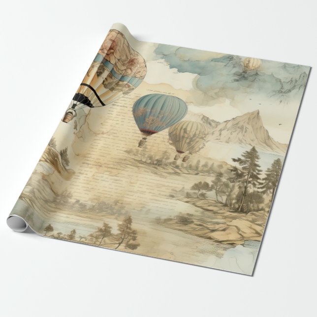 Vintager Heißluftballon in einer Serenlandschaft ( Geschenkpapier (Ungerollt)