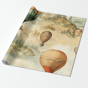 Vintager Heißluftballon in einer Serenlandschaft ( Geschenkpapier