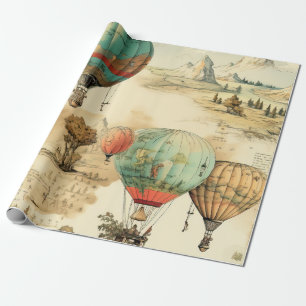 Vintager Heißluftballon in einer Serenlandschaft ( Geschenkpapier
