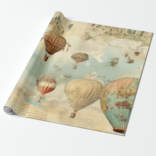 Vintager Heißluftballon in einer Serenlandschaft ( Geschenkpapier (Ungerollt)