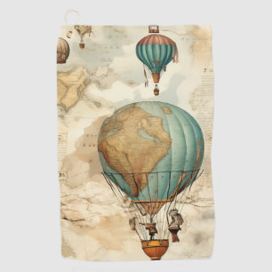 Vintager Heißluftballon in einer Serenlandschaft ( Golfhandtuch