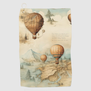 Vintager Heißluftballon in einer Serenlandschaft ( Golfhandtuch