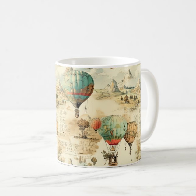 Vintager Heißluftballon in einer Serenlandschaft ( Kaffeetasse (VorderseiteRechts)