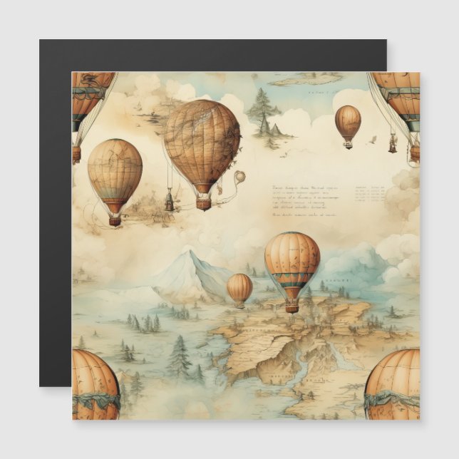 Vintager Heißluftballon in einer Serenlandschaft ( Magnetkarte (Vorne/Hinten)
