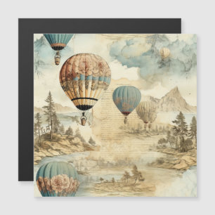 Vintager Heißluftballon in einer Serenlandschaft ( Magnetkarte