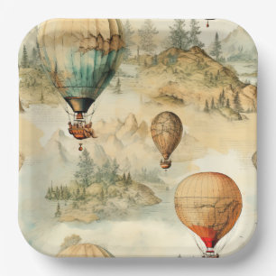 Vintager Heißluftballon in einer Serenlandschaft ( Pappteller