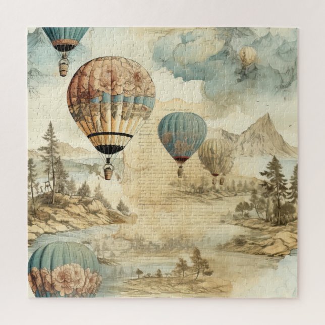 Vintager Heißluftballon in einer Serenlandschaft ( Puzzle (Vertikal)