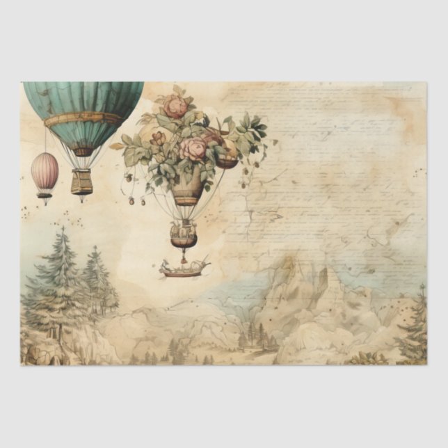 Vintager Heißluftballon in einer Serenlandschaft ( Seidenpapier (Vorderseite)