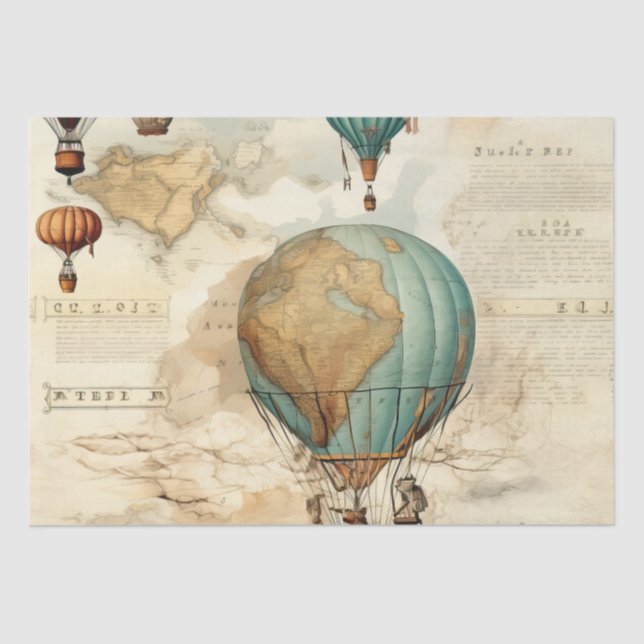 Vintager Heißluftballon in einer Serenlandschaft ( Seidenpapier (Vorderseite)