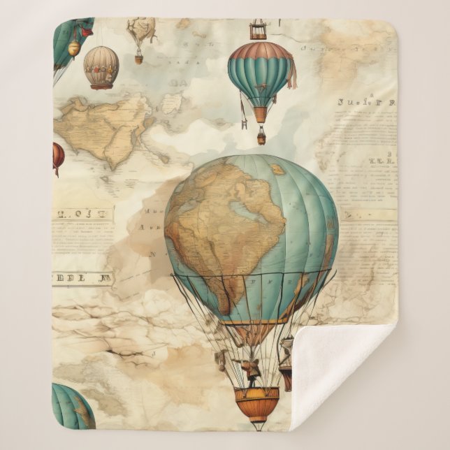 Vintager Heißluftballon in einer Serenlandschaft ( Sherpadecke (Vorderseite)