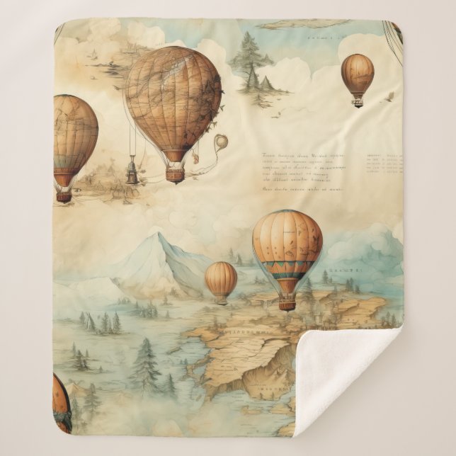 Vintager Heißluftballon in einer Serenlandschaft ( Sherpadecke (Vorderseite)