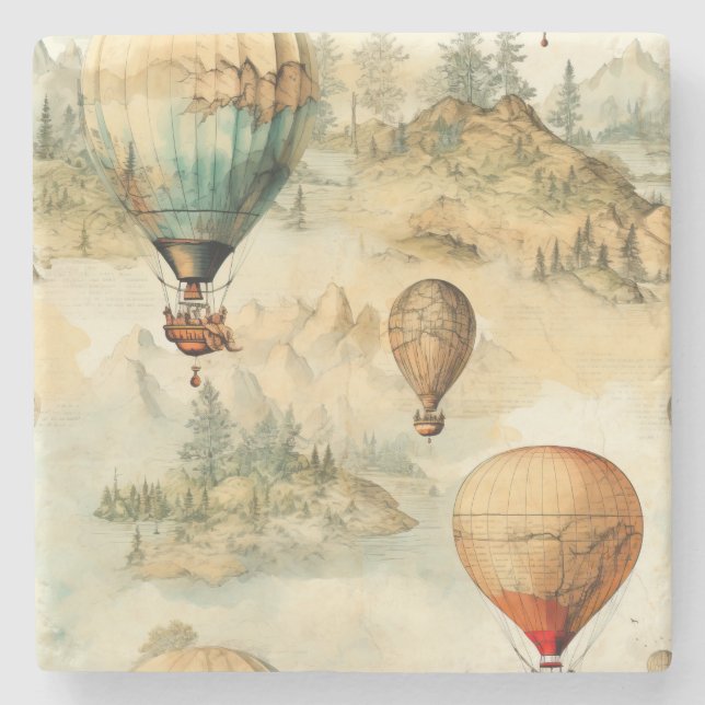 Vintager Heißluftballon in einer Serenlandschaft ( Steinuntersetzer (Vorderseite)