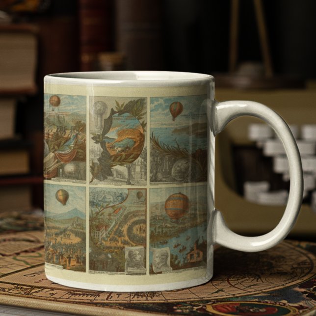 Vintager Heißluftballon Sammelkartenmuster Kaffeetasse (Von Creator hochgeladen)