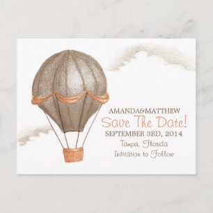 Vintager Heißluftballon Save the Date Ankündigungspostkarte