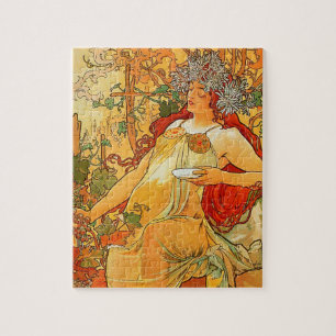 Vintager Herbst durch Alphonse Mucha Puzzle