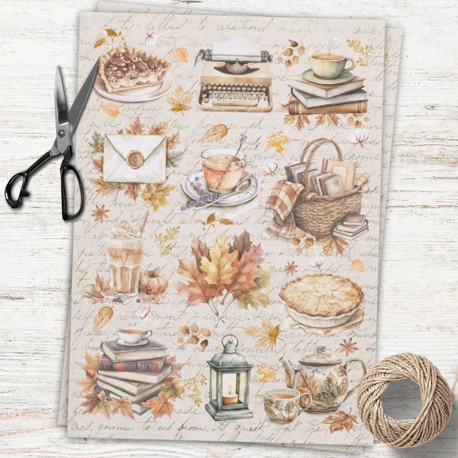 Vintager Herbst Herbst Antike Ästhetik Dekoupage Seidenpapier (In situ)