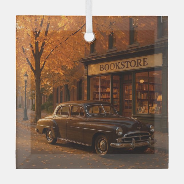 Vintager Herbst/Herbst-Buchladen Ornament Aus Glas (Vorderseite)