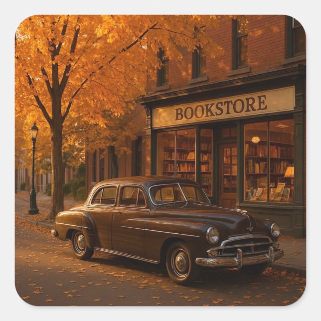 Vintager Herbst/Herbst-Buchladen Quadratischer Aufkleber (Vorderseite)