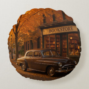 Vintager Herbst/Herbst-Buchladen Rundes Kissen