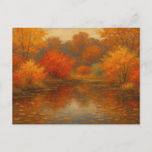 Vintager Herbstgang Ahorn Roter Garten Teich Postkarte