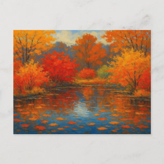 Vintager Herbstgang Ahorn Roter Garten Teich Postkarte
