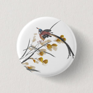 Vintager Herbstleaves Paradies Flycatcher Bird Button