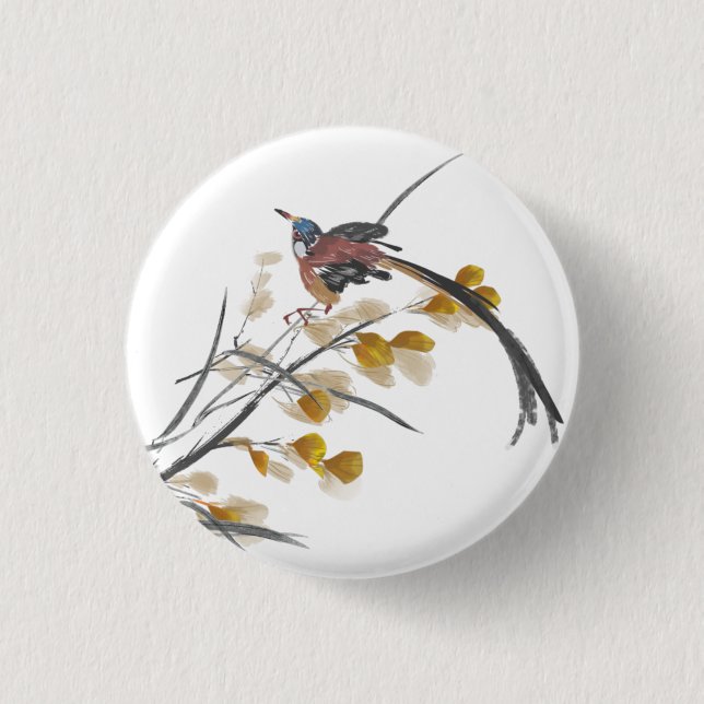 Vintager Herbstleaves Paradies Flycatcher Bird Button (Vorderseite)