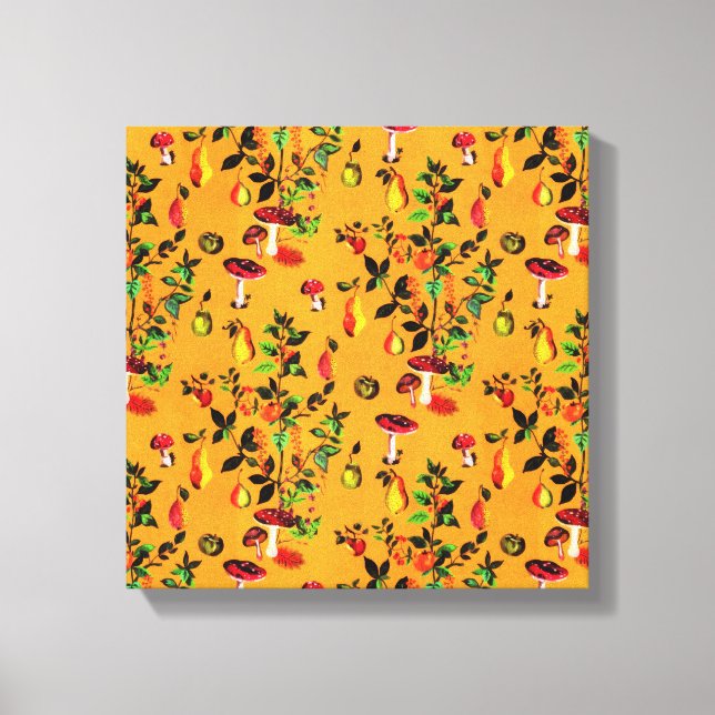 Vintager Herbstwald Pilz-Saal Wasserfarbe Leinwanddruck (Vorderseite)