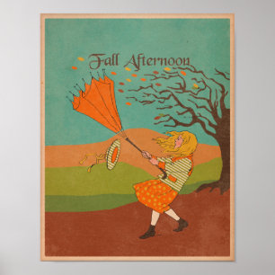 Vintager Herbstwinde mit Regenschirm Poster