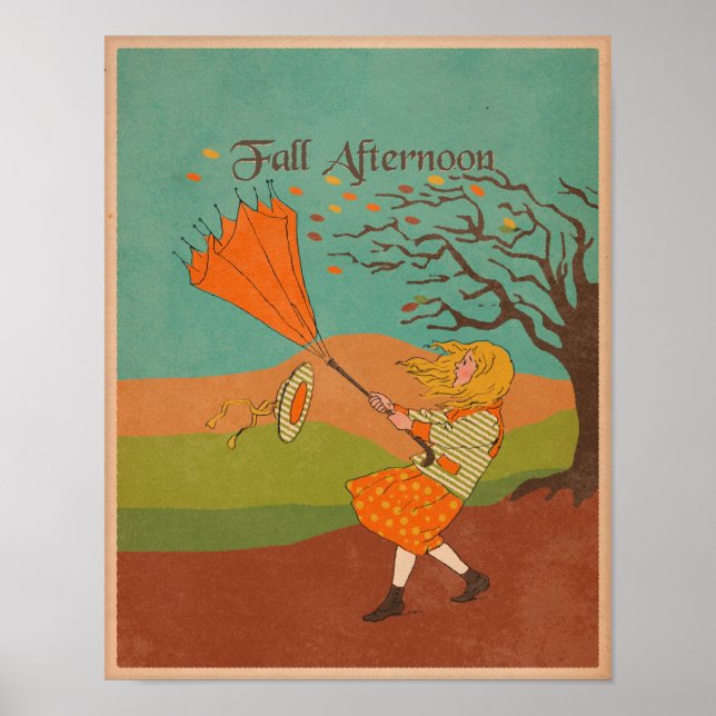 Vintager Herbstwinde mit Regenschirm Poster (Vorne)