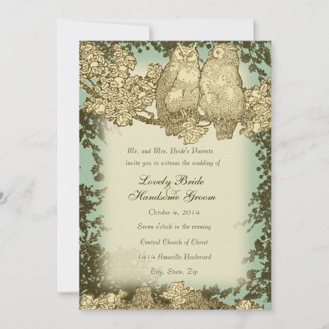 Vintager Herr und Frau Owl Wedding Invitation Einladung (Vorderseite)