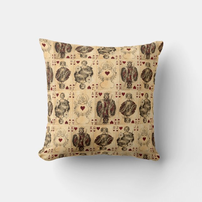 Vintager Herz-Spielkarte-Königin-König Jack Ace Kissen (Vorderseite)