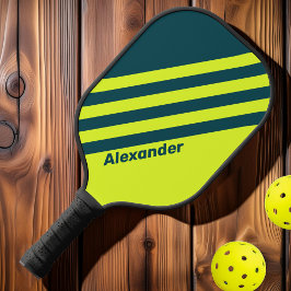 Vintager HI VIS Yellow Streifen mit Namen Pickleball Schläger