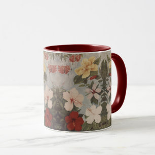 Vintager Hibiskus Blume Rosa Blütenrot Gelb Tasse