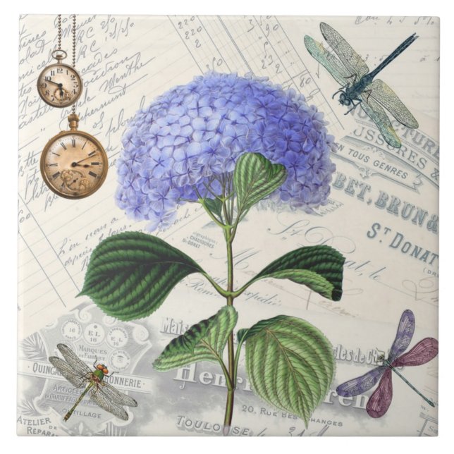 Vintager Hintergrund Blue Hydrangea Blume Fliese (Vorderseite)