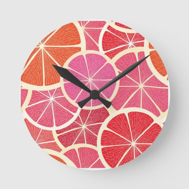 Vintager Hintergrund der Pampelmuse Runde Wanduhr (Vorderseite)