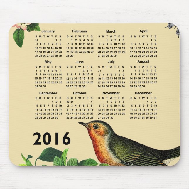Vintager Hintergrund Holidays Bird-Kalender 2016 Mousepad (Vorne)