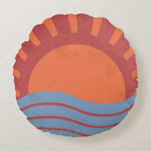 Vintager Hintergrund mit Meer und Sonne. Sommerret Rundes Kissen