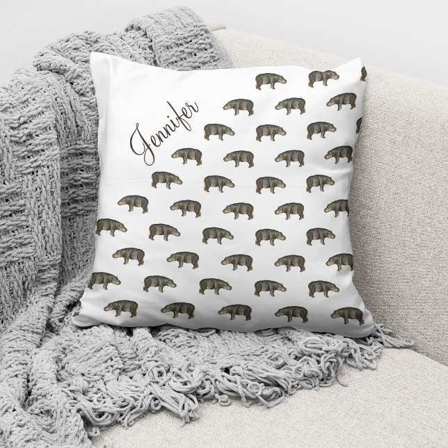 Vintager Hippo Pattern Individuelle Name Kissen (Von Creator hochgeladen)