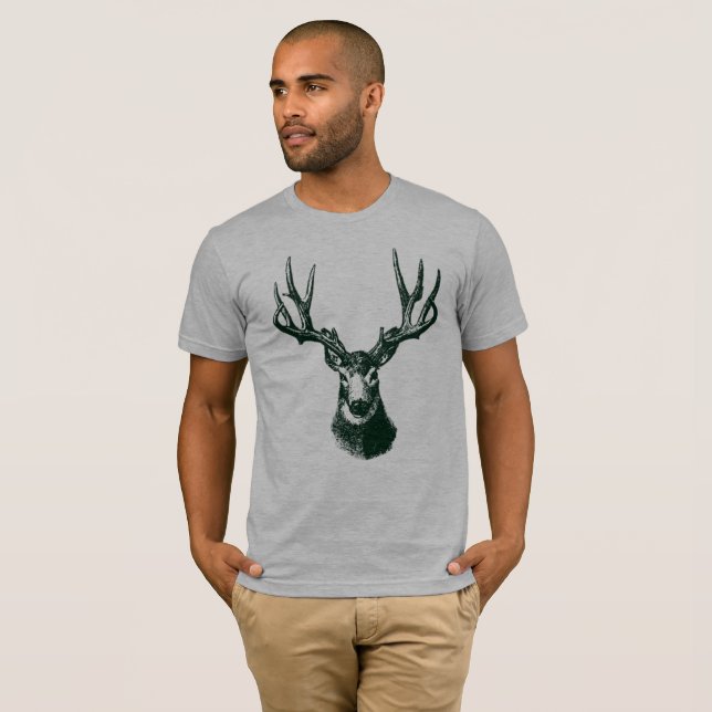 Vintager Hirsch-Schwarzweiss-Illustration T-Shirt (Vorne ganz)