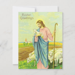 Vintager Hirte Jesus mit seinem Schaf zu Ostern Feiertagskarte