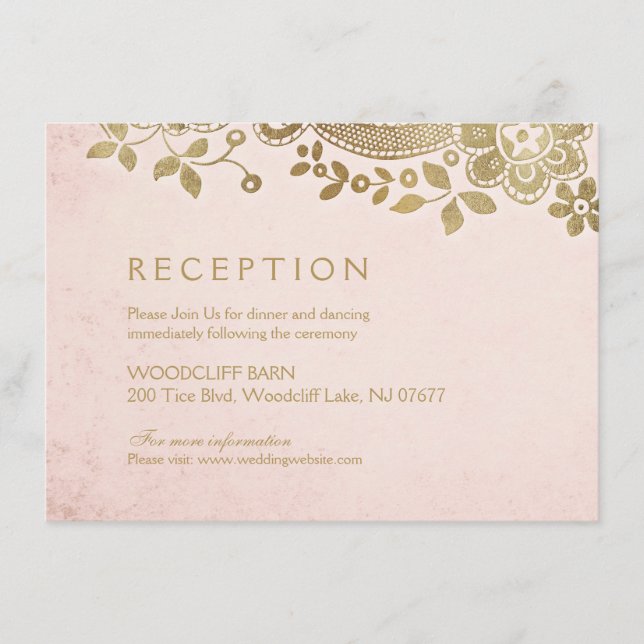 Vintager Hochzeitsempfang mit goldblütigem, elegan Begleitkarte (Vorderseite)
