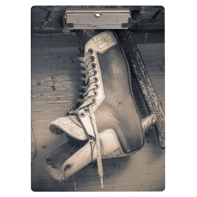 Vintager Hockey-Skate BW Klemmbrett (Vorderseite)
