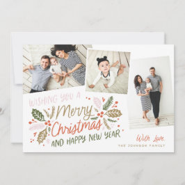 Vintager Holly Tilted Snapshot Multi-Foto Feiertagskarte