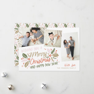 Vintager Holly Tilted Snapshot Multi-Foto Feiertagskarte