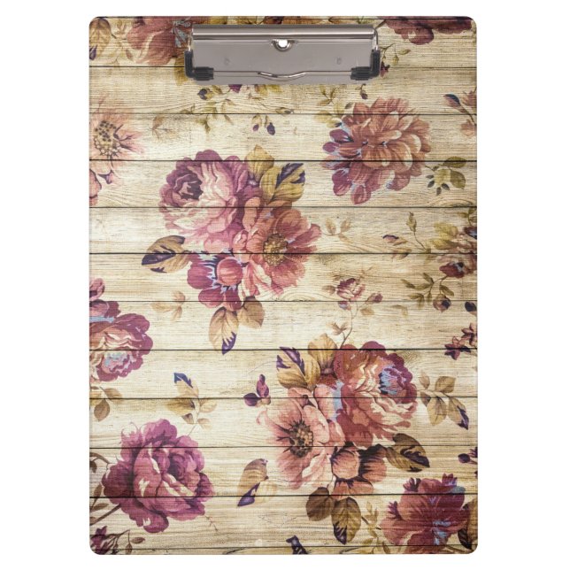 Vintager Holzboden Moderne elegante Rose Klemmbrett (Vorderseite)